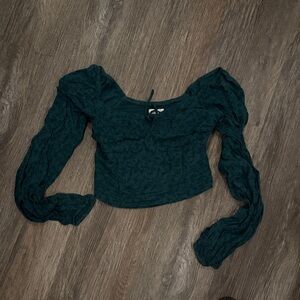 Hollister Dark Teal Blouse with Puff Sleeves